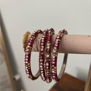 Elegant Red and Gold Crystal Bangles